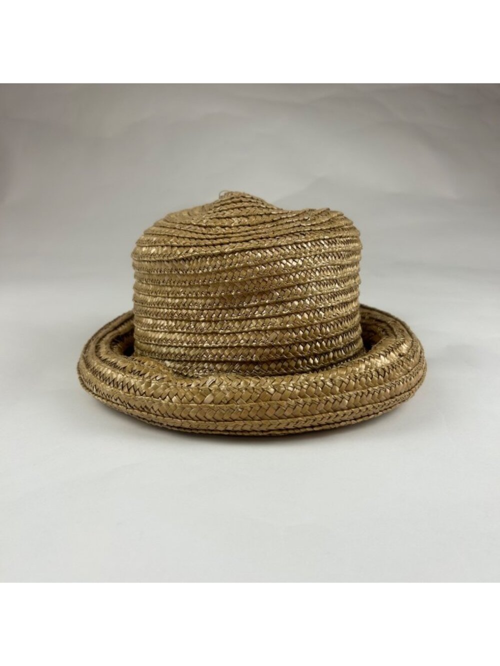 Rolled Brim Woven Straw Hat OS - Picture 1 of 6